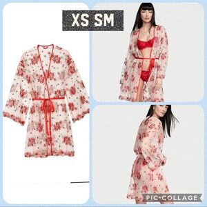 VS floral embroidery rose sheer mesh robe flared sleeve knee length $140 retail